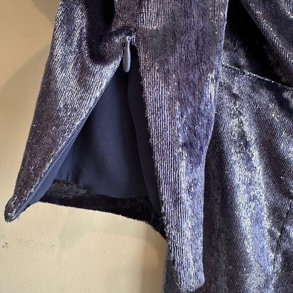 & Other Stories Shimmer Velvet Mini Long Sleeve Dress Blue 0 - Picture 7 of 13